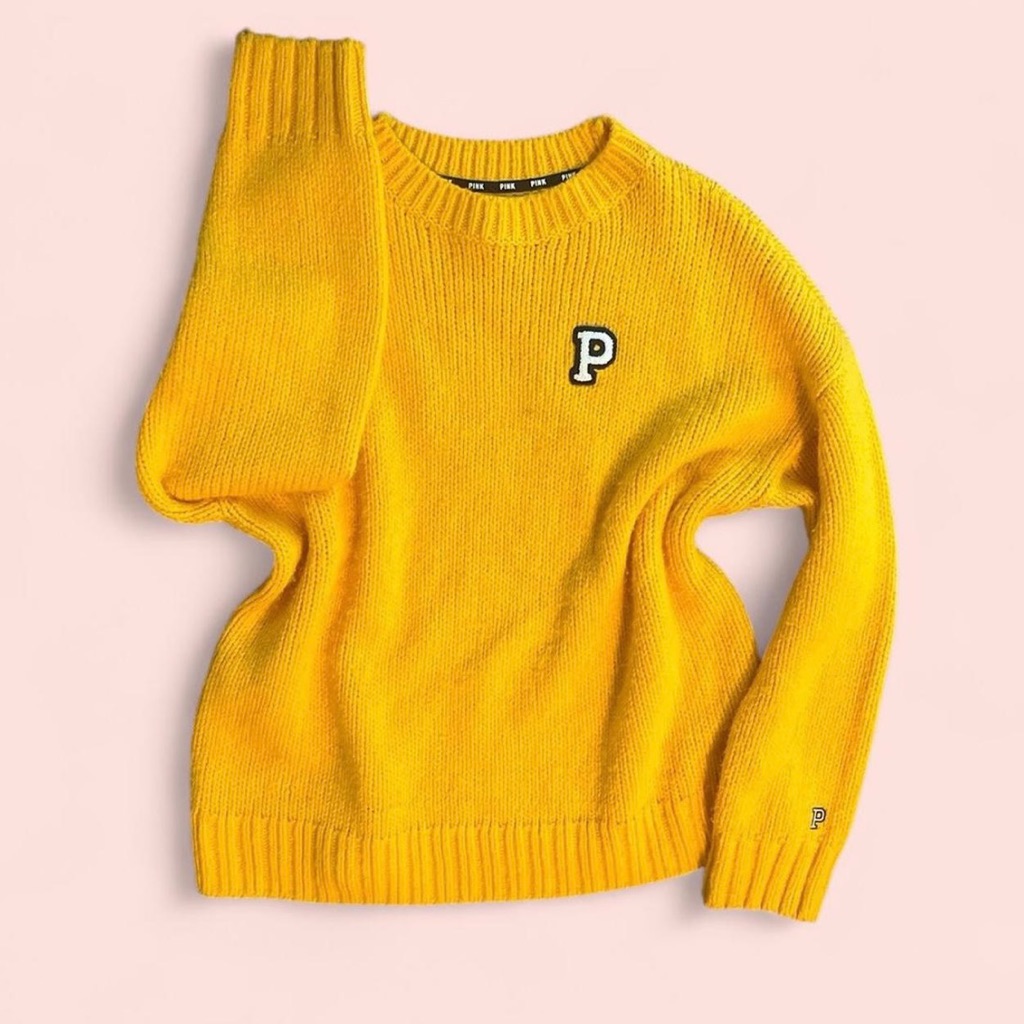 Pink Victoria's Secret Yellow Crew Neck Sweater